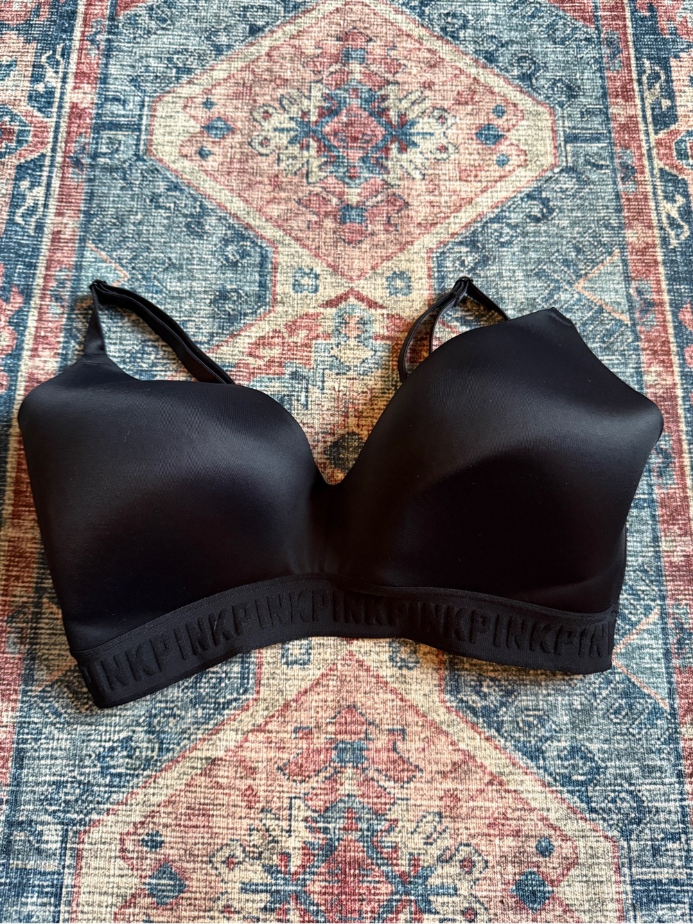 PINK Victoria's Secret Black Seamless Molded Cup Bra with Branded Band